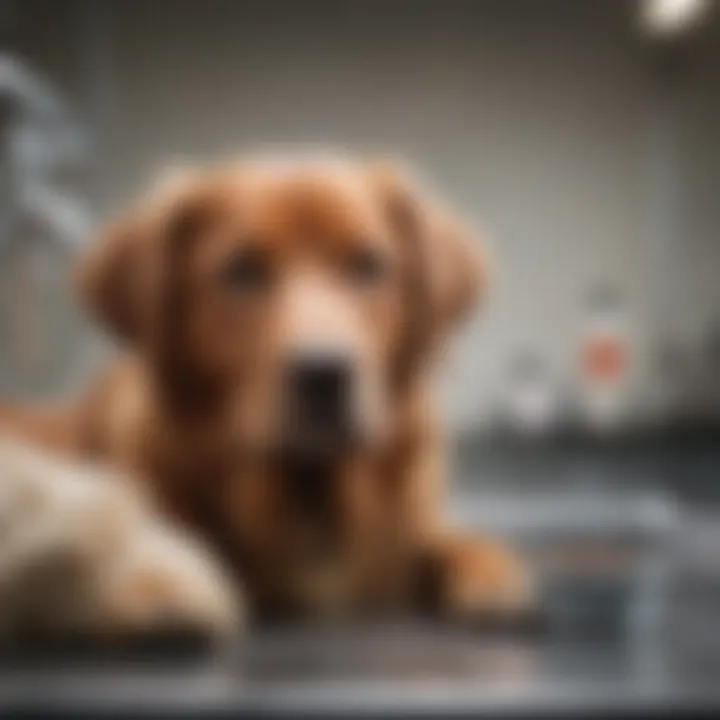 Dog with worried owner at the vet