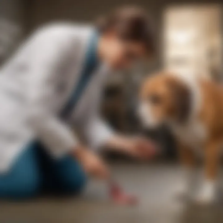 A veterinarian examining a dog, symbolizing the importance of professional care in handling diarrhea.