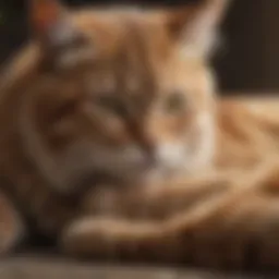 Cat grooming itself on stomach