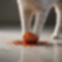 A close-up of a cat's stool showing signs of diarrhea with blood and mucus.