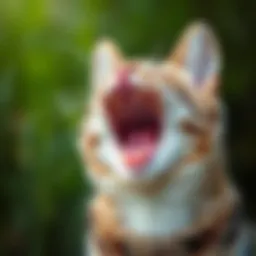 Close-up of a cat exhibiting an open mouth, showcasing signs of distress