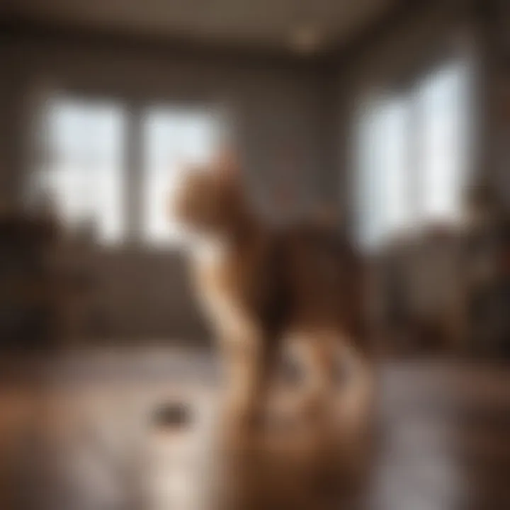 Pet owner applying a cat repellent in an indoor environment