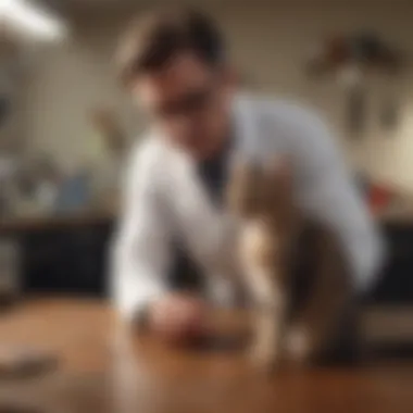 A veterinarian examining a cat for health issues related to shedding