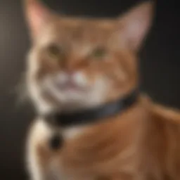 Close-up of a high-tech cat tracking collar on a cat's neck.