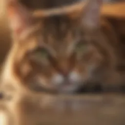 A serene cat resting comfortably, showcasing a healthy feline lifestyle.