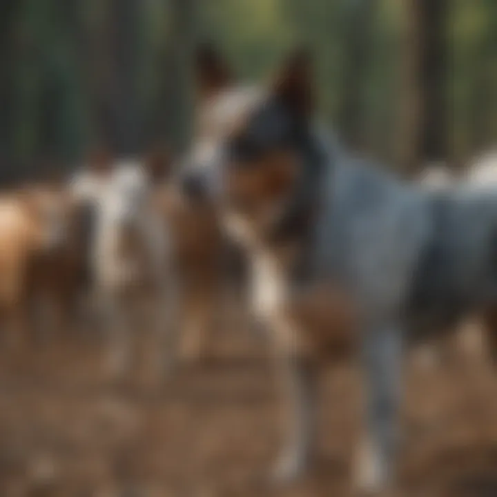 Cattle dogs engaged in herding behavior, demonstrating their natural instincts.