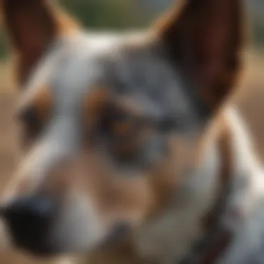 A close-up of a cattle dog's expressive face, highlighting its intelligence.