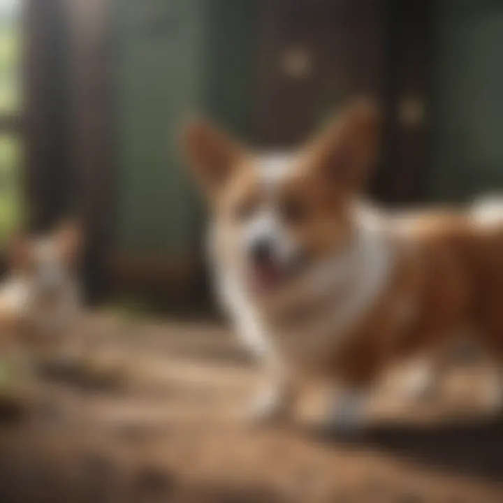 A playful Corgi interacting with children, highlighting its social nature