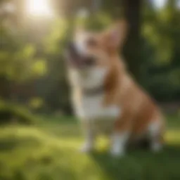 Corgi sitting gracefully in a lush green park