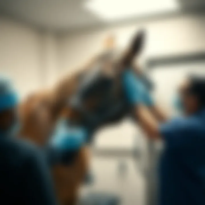 Treatment Session for a Horse Horse receiving treatment in a clinic