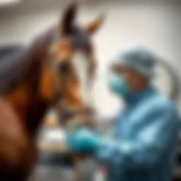 Veterinarian examining a horse