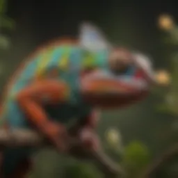 A vibrant Panther Chameleon perched on a branch