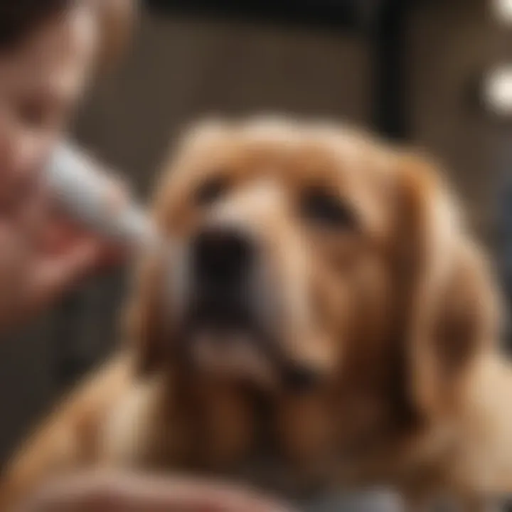 Dog receiving ear mite treatment from a professional