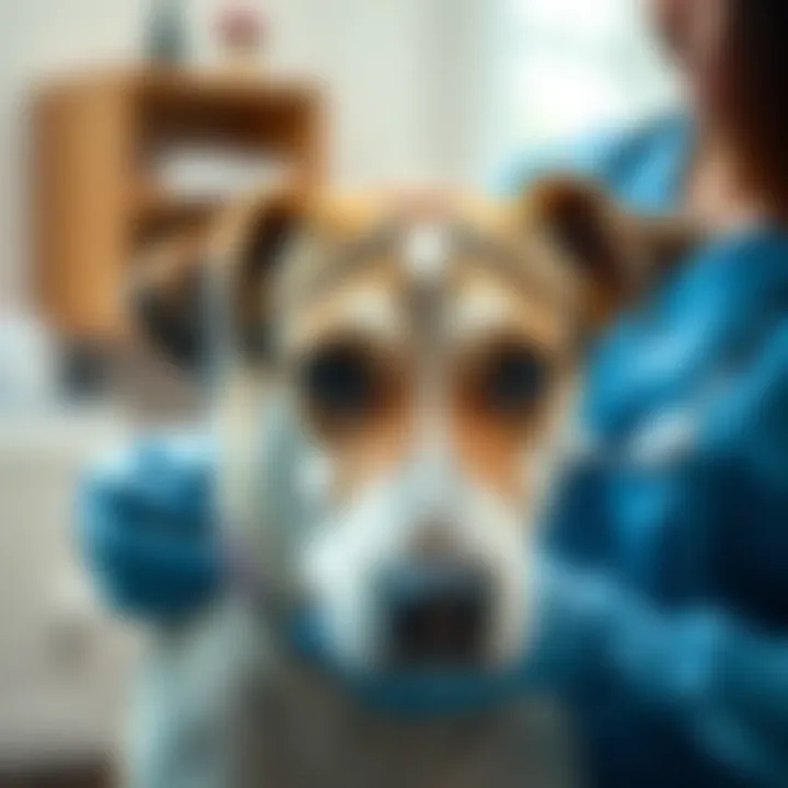 Dog owner caring for their pet with an eye patch