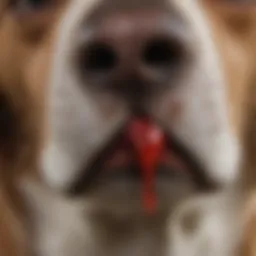Close-up of a dog's nose showing signs of bleeding.
