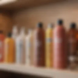 A variety of dog skin treatment shampoos displayed on a shelf
