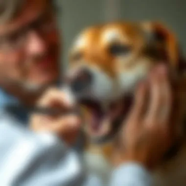 A concerned dog owner examining their pet's mouth for signs of dental issues.