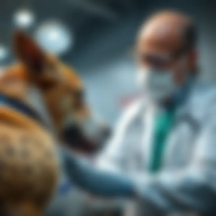 Veterinary Checkup for Gland Leaking Veterinarian examining a dog