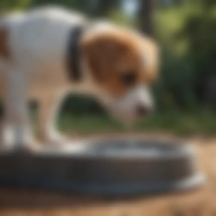 Puppy near water bowl indicating hydration