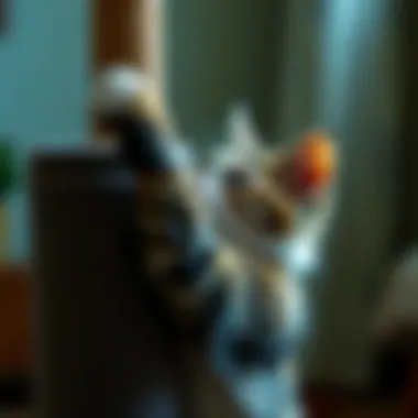 A Cat Engaged with a Scratching Post A cat scratching a scratching post