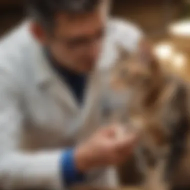 Veterinarian examining a cat with potential mastitis