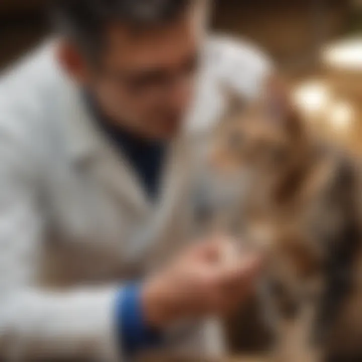 Veterinarian examining a cat with potential mastitis