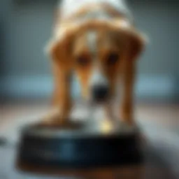 A healthy dog drinking water from a bowl