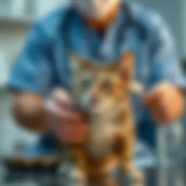 Veterinary Consultation for Urination Concerns A veterinarian examining a cat for health issues