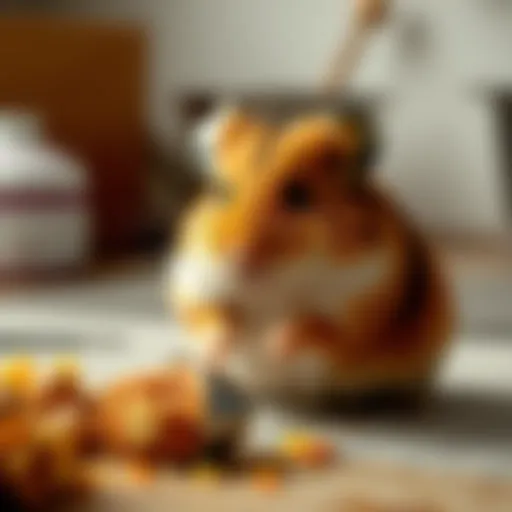 Concerned Hamster Next to Food A concerned hamster sitting beside untouched food