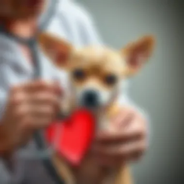 A veterinarian examining a Chihuahua's heart with a stethoscope