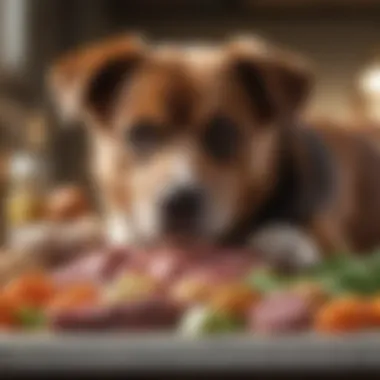 Selection of quality meats and vegetables for a dog's diet