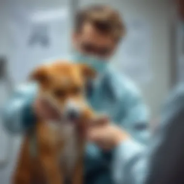 Veterinarian examining a dog's leg