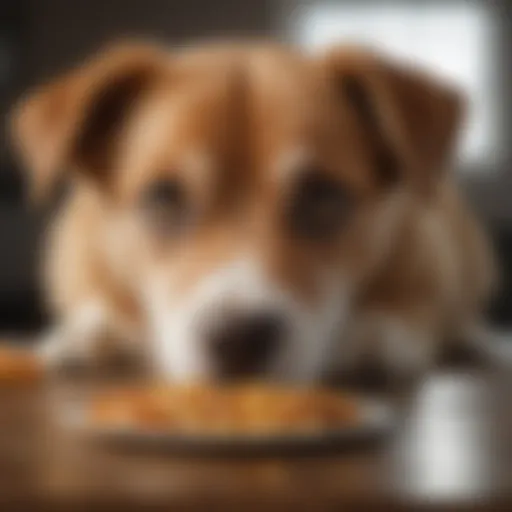 A cute dog sniffing food