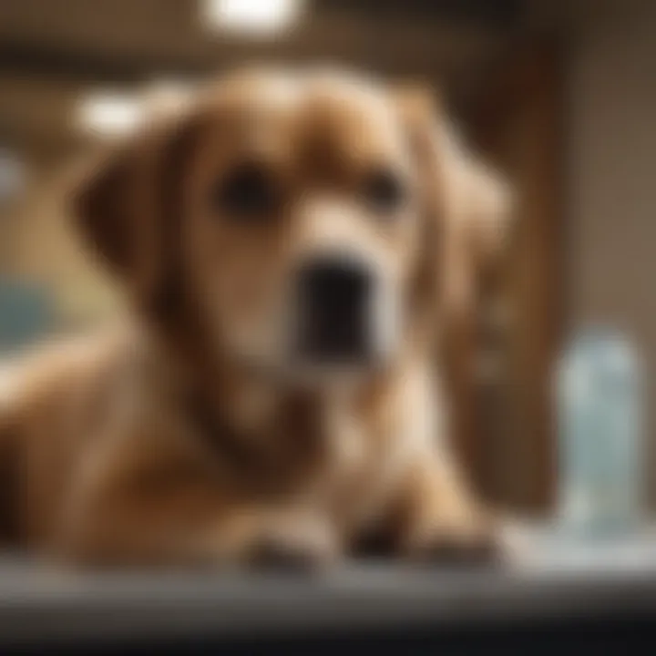 Dog being treated at a veterinary clinic
