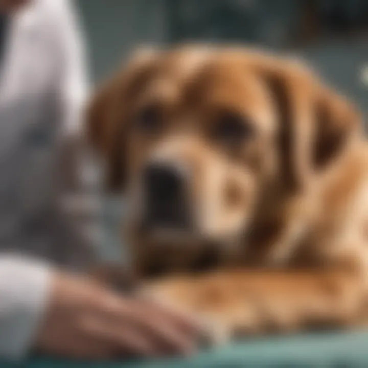 Veterinarian examining a dog showing signs of a mini seizure