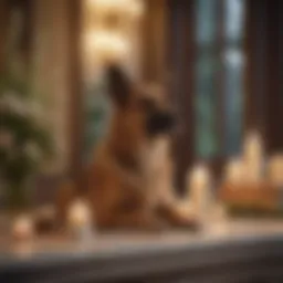 A serene pet memorial service setup with flowers and candles