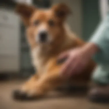 Veterinarian examining dog's injured leg