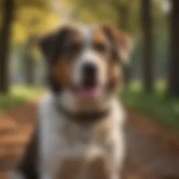 A sleek GPS pet tracker attached to a dog's collar in a park.