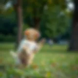 A playful puppy engaging in humping behavior in a park.