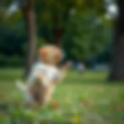 A playful puppy engaging in humping behavior in a park.