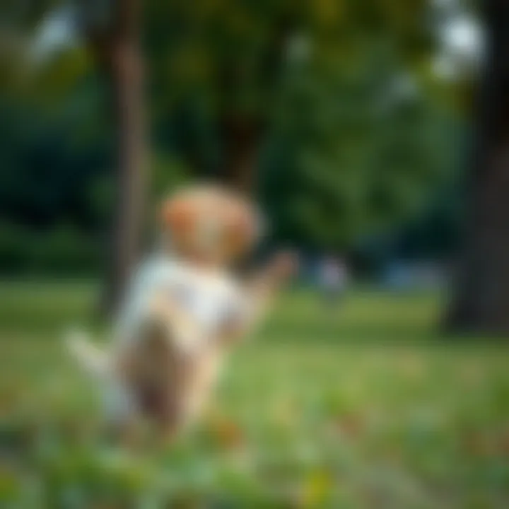 A playful puppy engaging in humping behavior in a park.