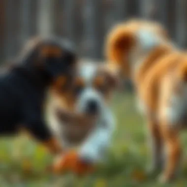 A puppy interacting with other dogs during socialization.