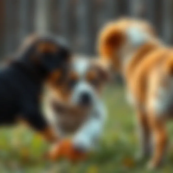 A puppy interacting with other dogs during socialization.
