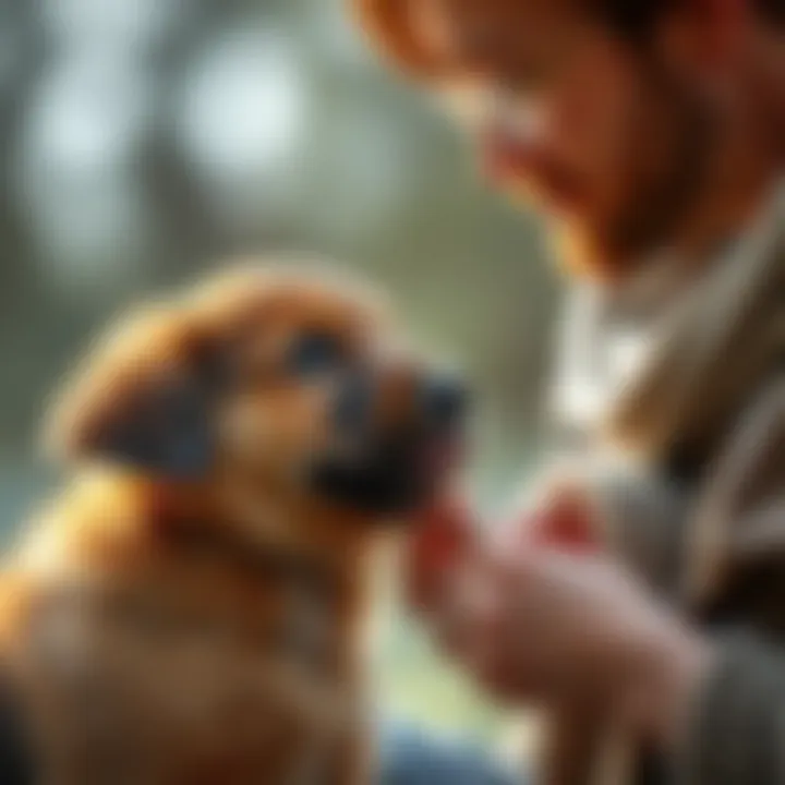 Pet owner observing a puppy's licking behavior thoughtfully