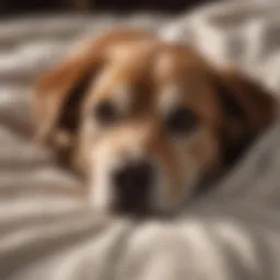 A serene senior dog resting comfortably on a soft blanket