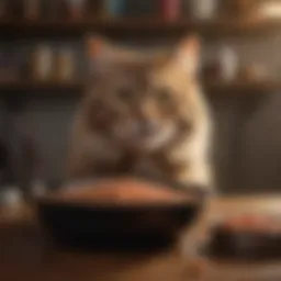 Bowl of wet cat food with a cat eagerly approaching