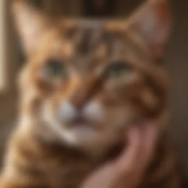 A cat gently rubbing its head against a person's hand, signaling affection.