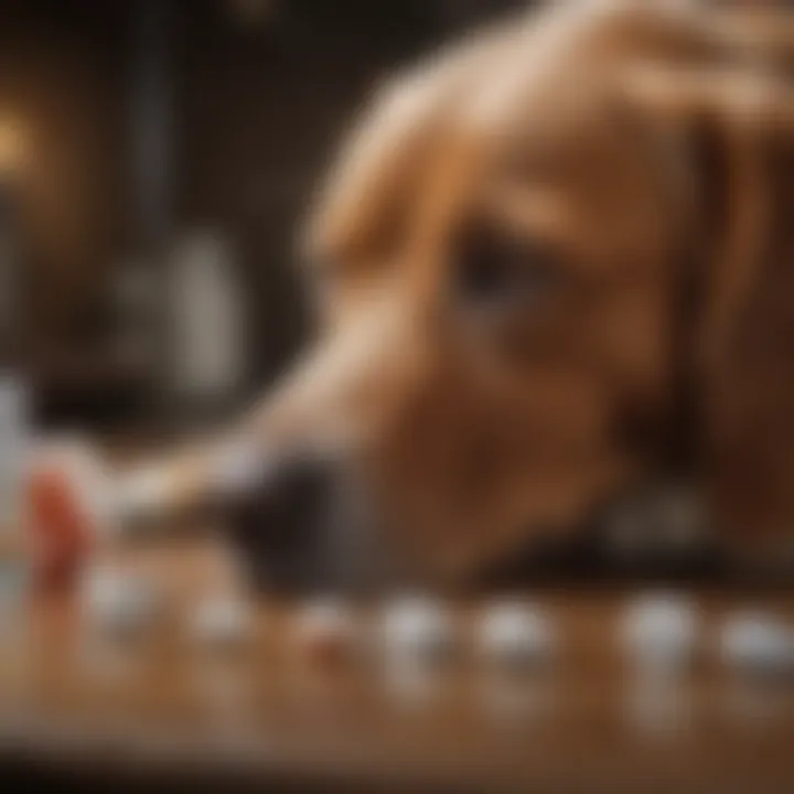 Dog receiving medication with care