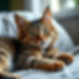 Neutered male cat lounging comfortably