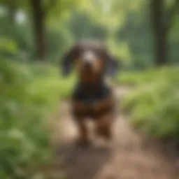 A playful dachshund in a lush green park